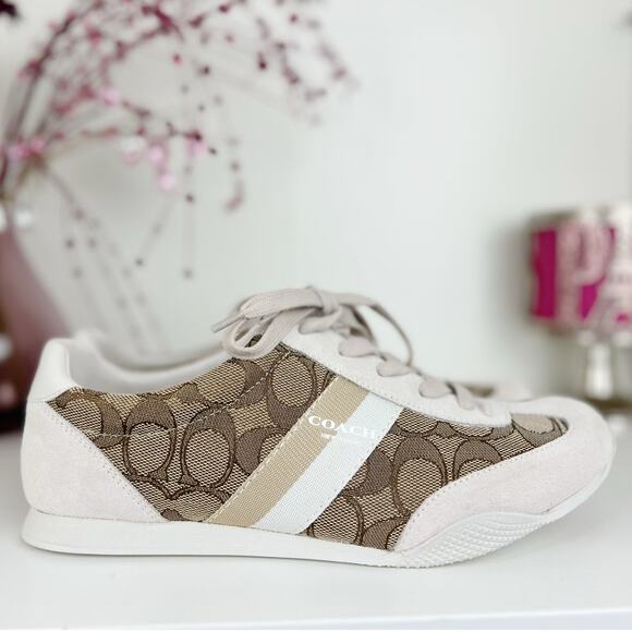 Coach NWB Kelson Kelson Outline Signature Suede Sneakers Khaki Chalk Size 8M - Picture 5 of 16